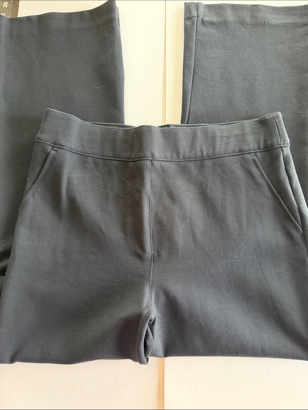 SPANX Black Knit Pants with Red Branding Tag, Flared leg, inseam 25 inches